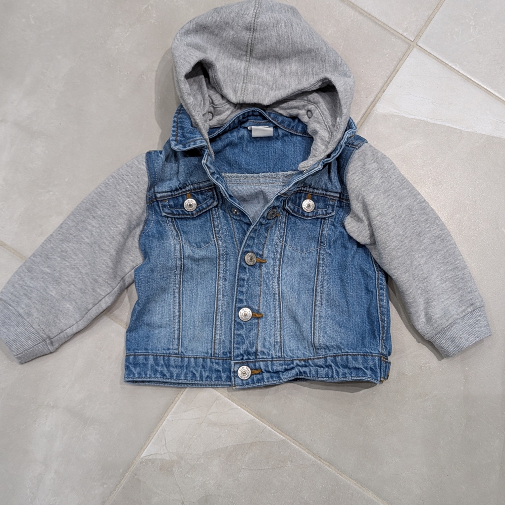 2/$20 H&M Baby Denim Jacket 9-12M w Grey Hood And Sleeves